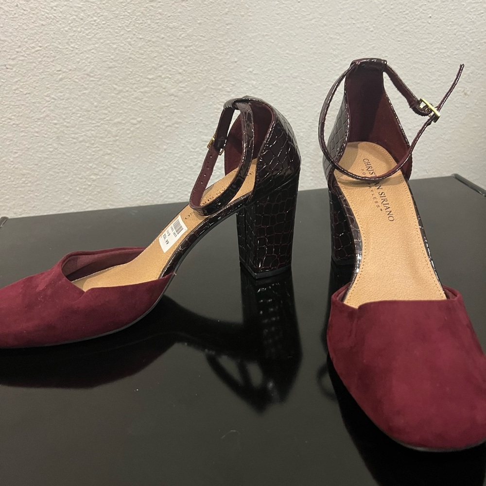 Chic Burgundy Block Heel Pumps
